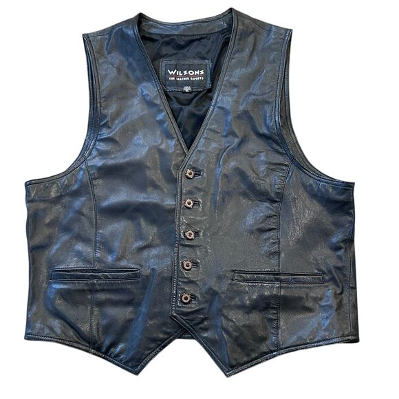 Wilson's genuine 100% soft leather vest size mens XL Biker Black Excellent - Picture 1 of 10